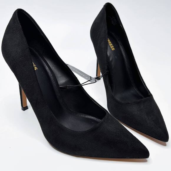 NWT Express Black Faux Suede Pointed Toe Stiletto Pumps Heels 9 - Picture 1 of 12